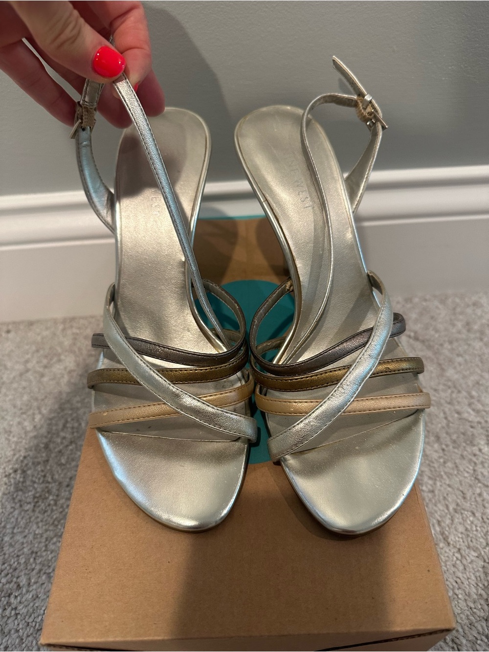 Nine West Women's Metallic Multi-Strap Slingback Sandals - Silver
